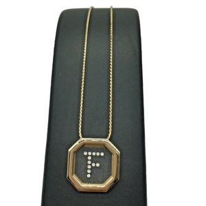 AVON Gold tone Initial "F" Octogen  Fashion Necklace Excellent Condition Gift